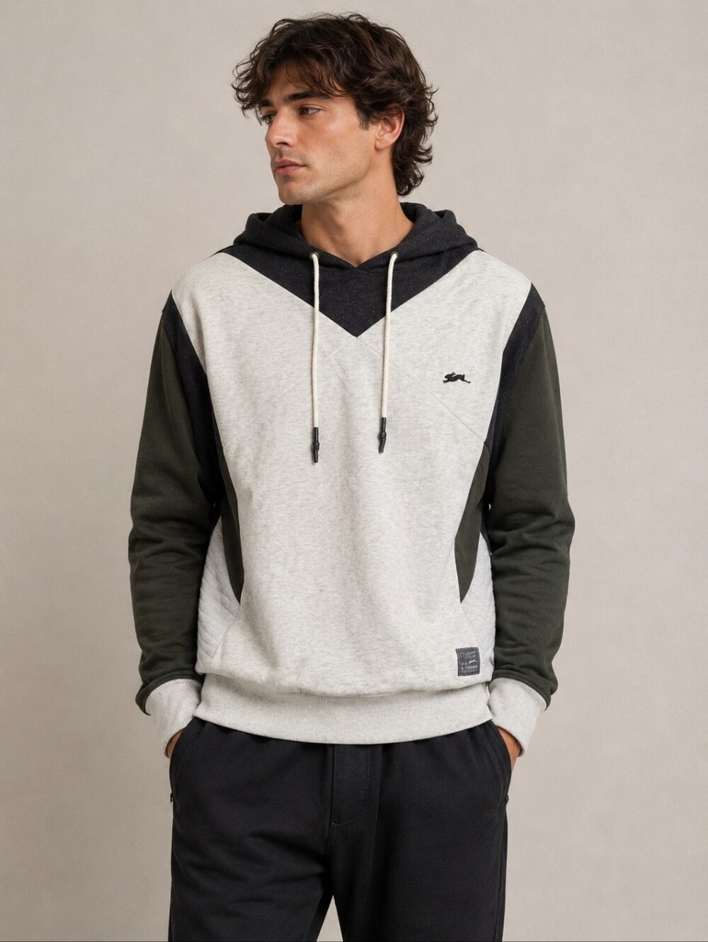 A. Tiziano Colorblock Pullover Hoodie Men's M Gray Olive Black Like New